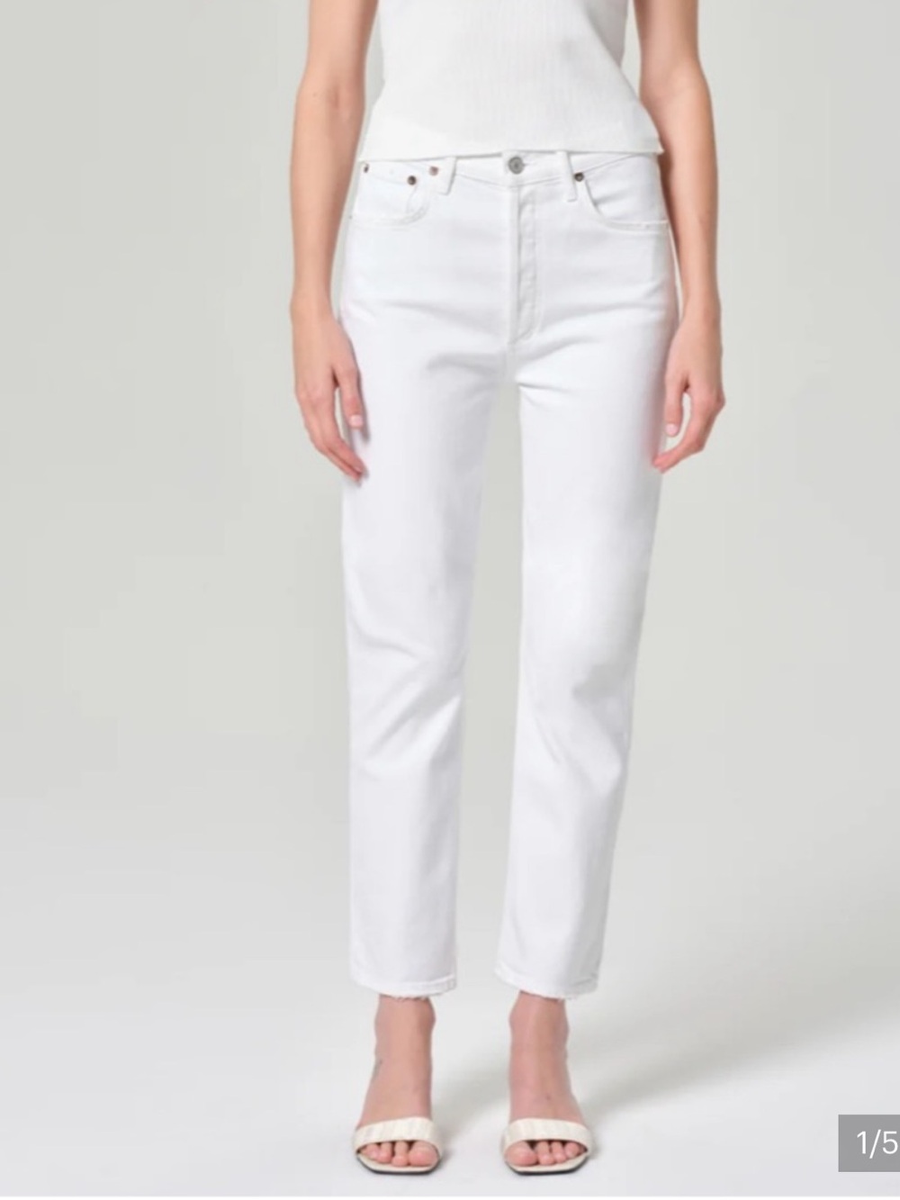 AGOLDE Riley High Rise Straight Crop Jeans White Denim Jeans Raw Hem Size 28